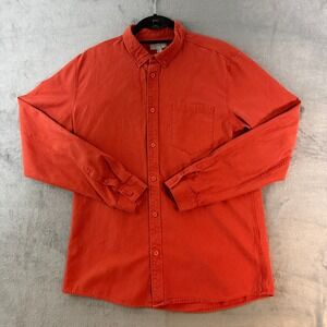COS Mens Button Down Shirt Medium Burnt Orange Red Long Sleeve Cotton Twill